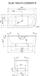 KADA SLIM 160x75 BLACK CORNER XS DESNA - Slika 3